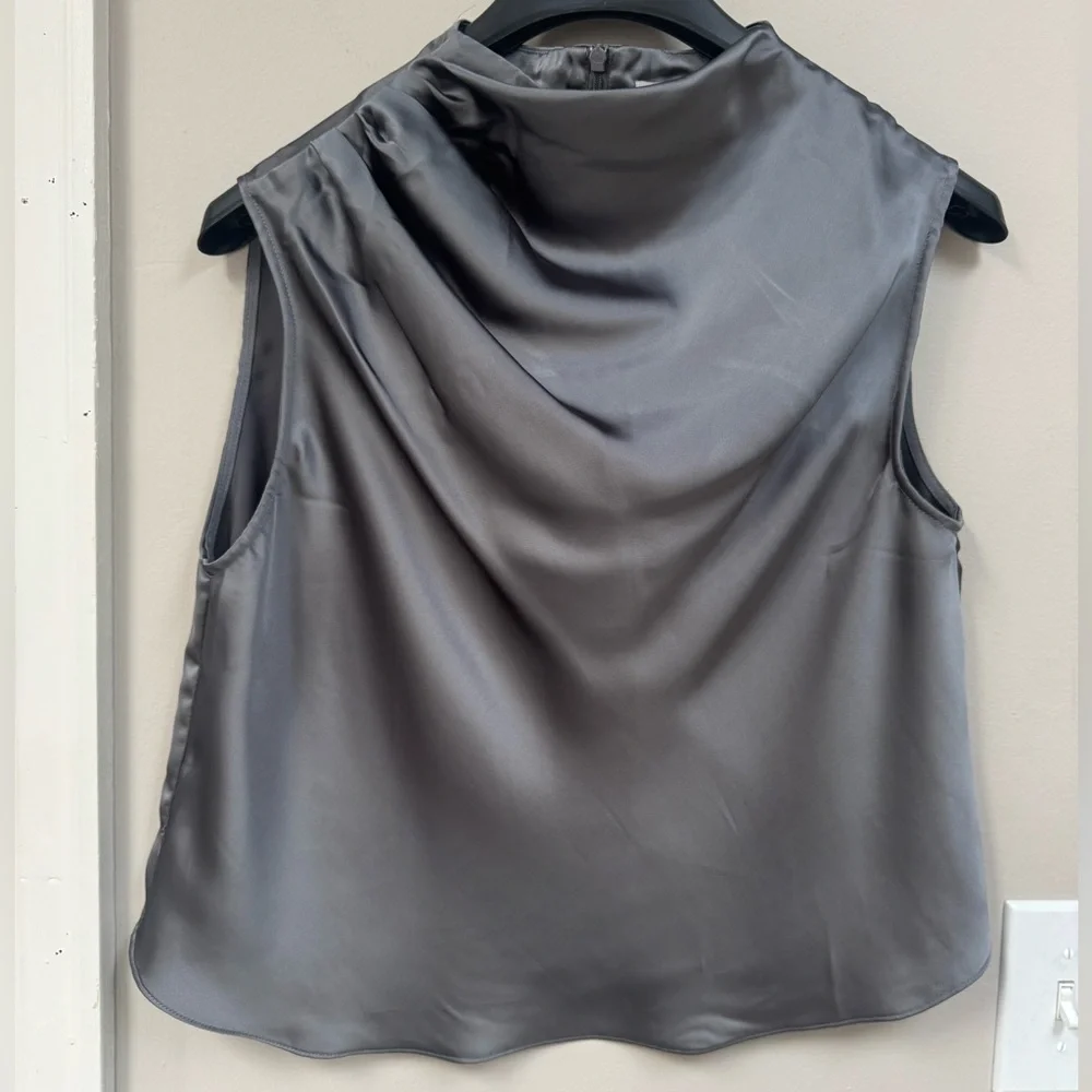 H&M Draped Satin Charcoal Sleeveless Top - Picture 3 of 8
